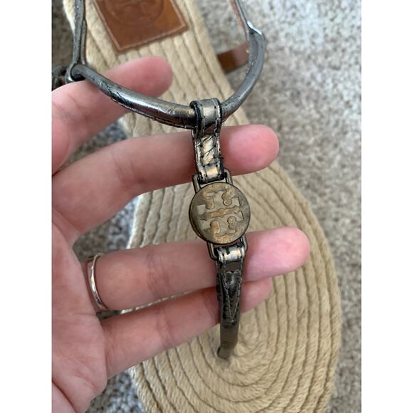 Tory Burch Adjustable Silver Jute Strappy Sandals Size 8 - Picture 3 of 7